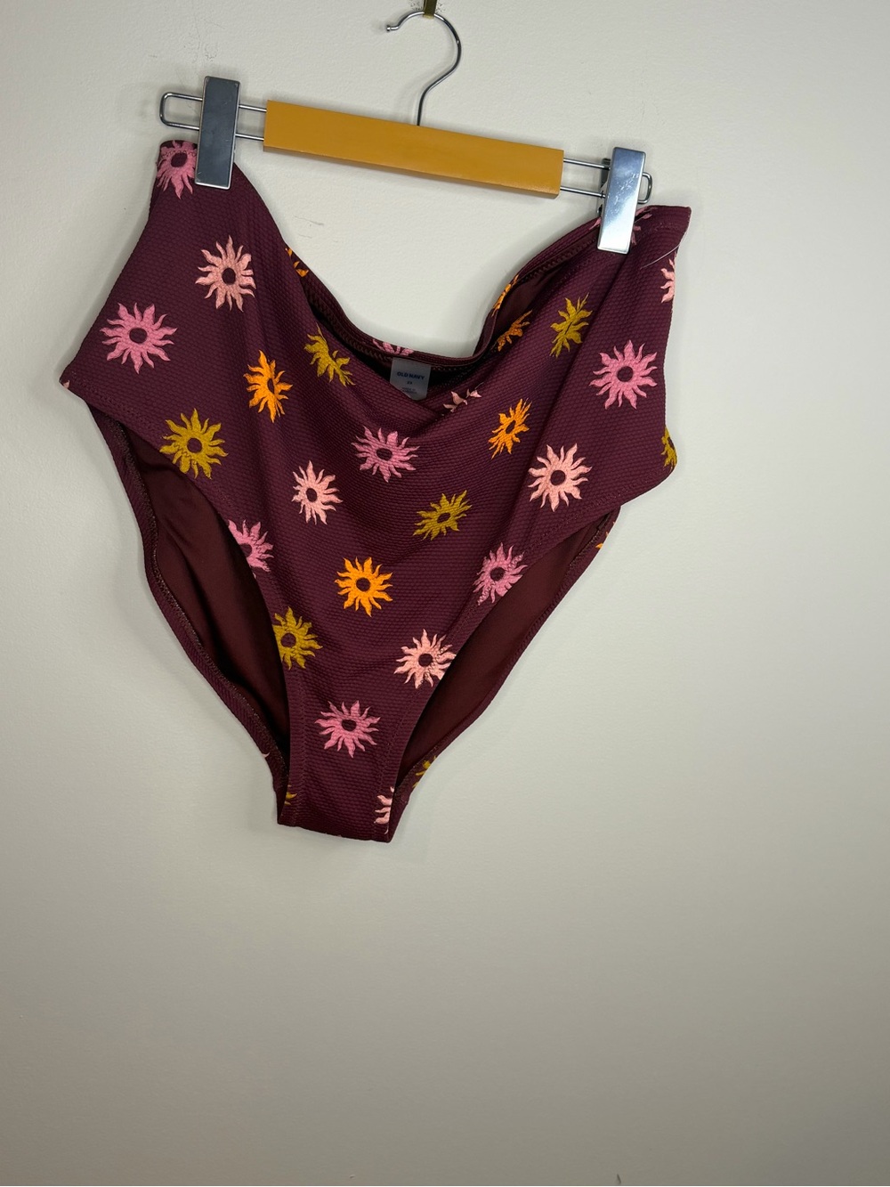 Old Navy Burgundy Floral One-Piece Swimsuit with Pink and Mustard Accents